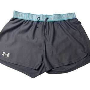 Under Armour Women Contrast Logo Drawstring Waistband Shorts Size S Grey & Blue